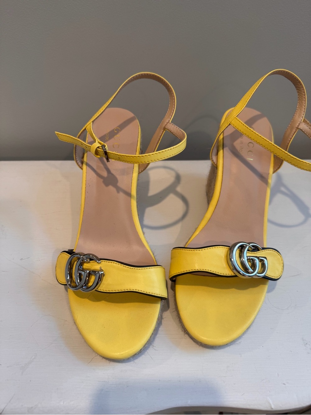 Gucci Yellow Leather Double-G Open-Toe Sandals